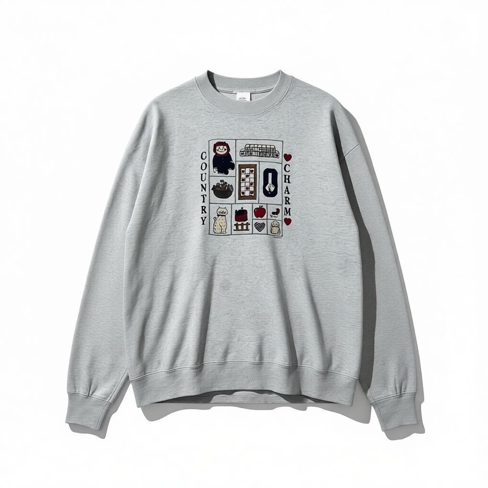 Vintage Cottagecore Sweatshirt XXL | Country Folk Art Gray Crewneck USA